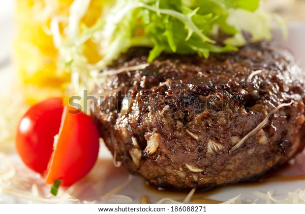 Beef Steak Mashed Potato Mushrooms Sauce Stock Photo Edit Now 186088271