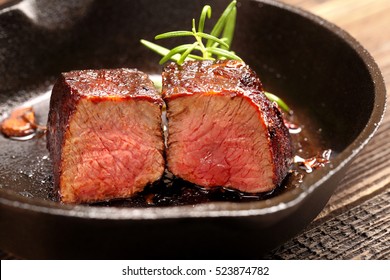 Beef Steak On Cast Iron Skillet 