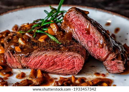 Beef steak rebeye mushroom sauce