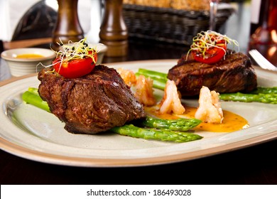 Beef Steak And Shrimp With Grilled Vegetables