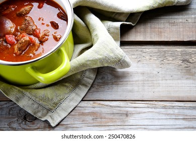 Beef Stew With Vegetables In A Bright Pot