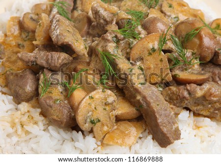 Beef stroganoff with rice