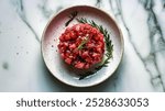 Beef Tartar: Finely chopped raw beef seasoned with spices and herbs for a bold, savory taste.
