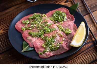 beef tongue with green onion sauce for japanese barbecue