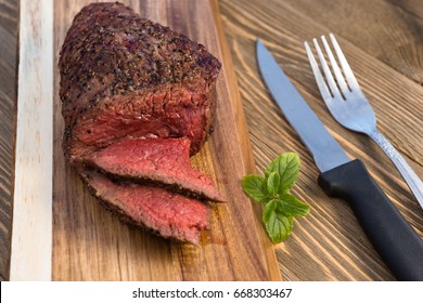 Beef Top Sirloin Steak Roast Sliced Coooked Medium Rare