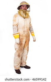 A Beekeeper Dressed Up In His Gear Isolated