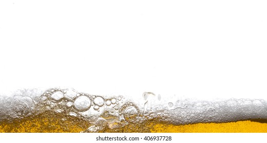 Beer Background Bubbles. Close Up Of Beer Foam.