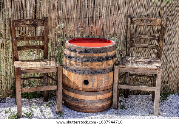 Beer Barrel Turned Table Two Wooden Stock Photo Edit Now 1087944710