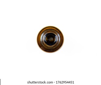 Beer bottle from above on white background