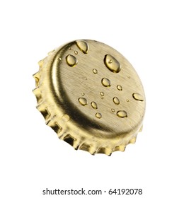 Beer Bottle Cap Close Up Macro  Isolated On White Background