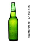 Beer bottle with drops isolated on white background, green beer bottle isolated