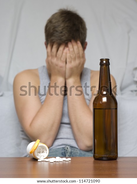 Beer Bottle Drugs On Table Depressed Stock Photo 114721090 | Shutterstock