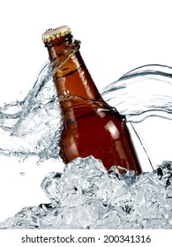 Beer Bottle With Ice Splash