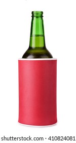 Beer Bottle In Insulation Foam Holder Isolated On White