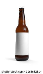 Beer Bottle Mockup Brown Glass And Blank White Label On Plain Simple Background