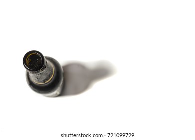 Beer bottle  on white background(top view)(view from above).without cap