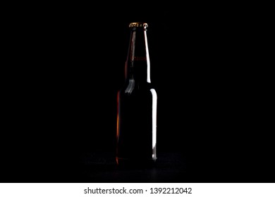 Beer Bottle Silhouette Outline On Black