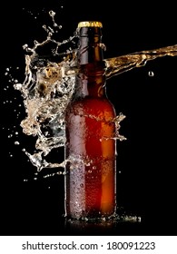 Beer Bottle Splash With Drops