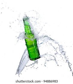 Beer Bottle With Water Splash