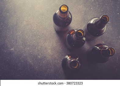 Beer Bottles On Dark Table