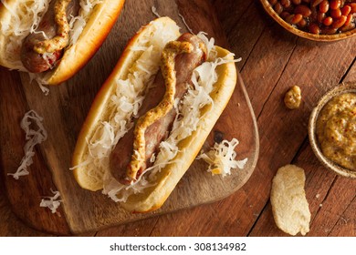 Beer Bratwurst With Sauerkraut And Spicy Mustard