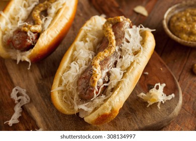 Beer Bratwurst With Sauerkraut And Spicy Mustard