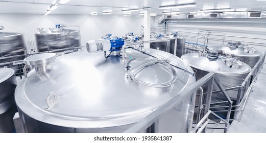 Beer factory industry. Equipment steel tanks for fermentation and maturation.
