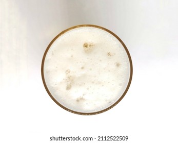 Beer In Glass. Beer Foam With Bubble. View From Above.