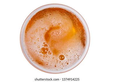 Beer In Glass. Beer Foam Isolated On White Background. View From Above.