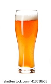 Beer Glass Isolated. Beer Glass On White Background. Bar Drink. Beer Bubbles Closeup. Lager. Overflow Beer Glass. Beer Beverage. Glass Of Alcohol. Closeup Draft Beer Glass. Cold Beer. Pint Of Beer.