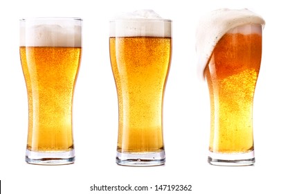 Beer Glass On White Background. Bar Drink.