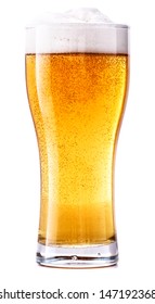 Beer Glass On White Background. Bar Drink.