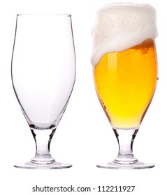 Beer glasses. full and empty isolated on a white background