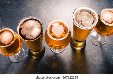 Beer Glasses On Dark Table