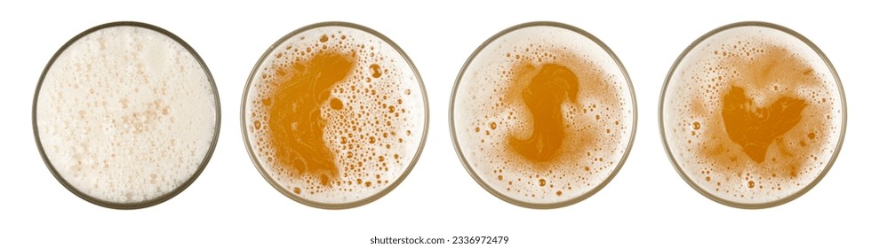 Beer Isolated Top View, Unfiltered Lager in Glass, Wheat Beer with Foam, Bubbles on Alcohol Drunk Mug Top, Ale Froth, Golden Beer on White Background - Powered by Shutterstock