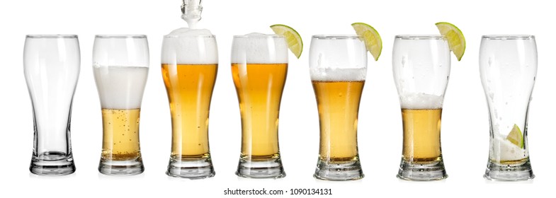Beer with lime slice drinking conception