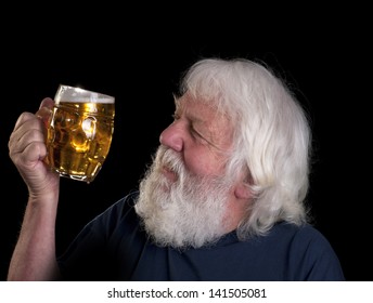 Beer - Older Beared Man, Drinking A Beer Outside The Pub