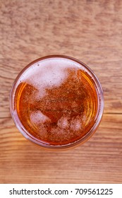 Beer On Wooden Background. Glass Of Beer Or Ale, View From Above, Top Studio Shot, Overhead