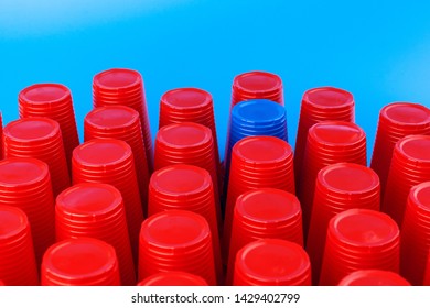 Beer Pong, College Party Game. Plastic Red And Blue Color Cups 