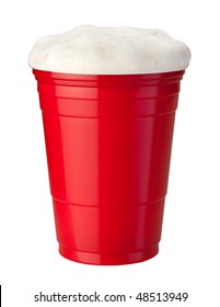 Beer In A Red Plastic Cup Isolated On White