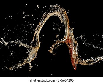 Beer Splash With Drops On Black Background