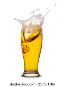 Beer Splash In Glass Isolated On White Clipping Path 