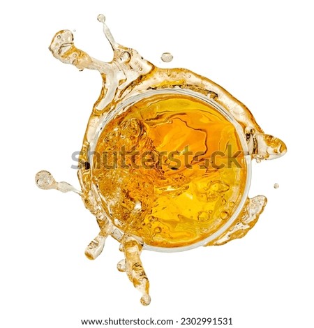 Beer splash from a glass, top view on white background Foto stock © 