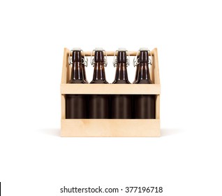 Beer Wooden Box Mock Up Isolated. Blank Wood Cold Beer Packaging Stand.