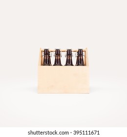 Beer Wooden Box Mock Up Isolated. Blank Wood Cold Beer Packaging Stand Front. Package Surface Design Presentation. Crate On Beautiful Background. Logo Branding Identity Template.