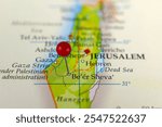 Beersheba pin map. Close up of Beersheba map with red pin. Map with red pin point of Beersheba in Israel.