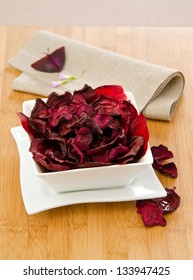 Beet Chips In A White Bowl