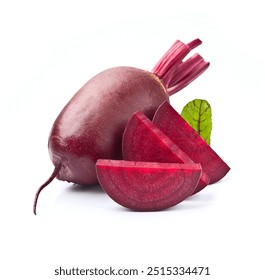 Beet root with slick beet on white background