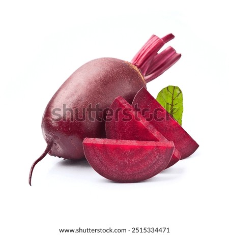 Beet root with slick beet on white background