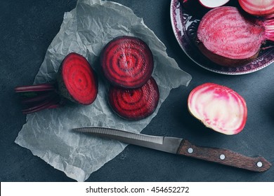 Beet Slices On Grey Table